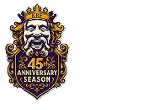 King Richard's Faire 45th anniversary logo featuring a crowned king's face and ornate shield design